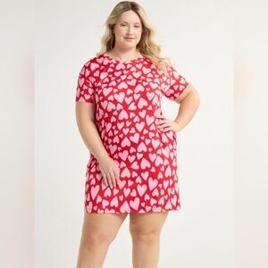 Joyspun Heart Print Red and Pink Women's Pajama Dress/Mumu Sz.2X/3X